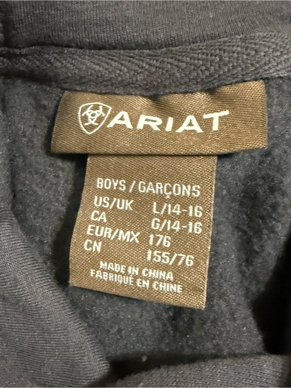 Ariat Black Hooded Pullover with Crest Emblem Boys large 14-16